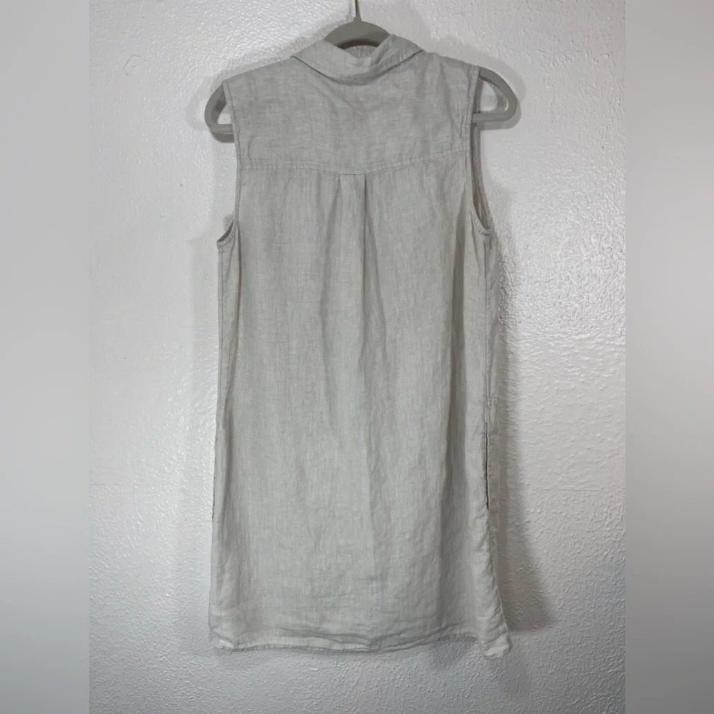 Tahari 100% Linen Beige Sleeveless Collared Button Down Shirt Dress Women Large - Picture 8 of 11
